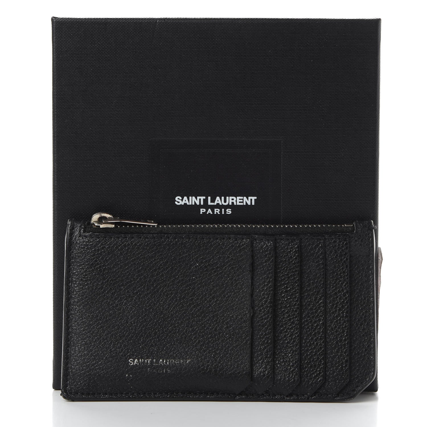 Saint Laurent Grained Calfskin 5 Fragments Zip Pouch Card Holder Black 7 of 7