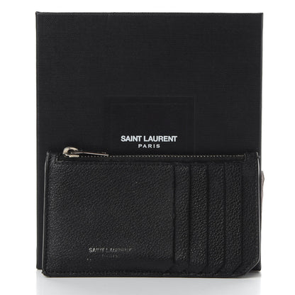 Saint Laurent Grained Calfskin 5 Fragments Zip Pouch Card Holder Black 7 of 7