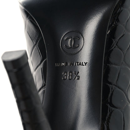 Chanel Crocodile Embossed Patent Calfskin Pumps 38.5 Black 17 of 20