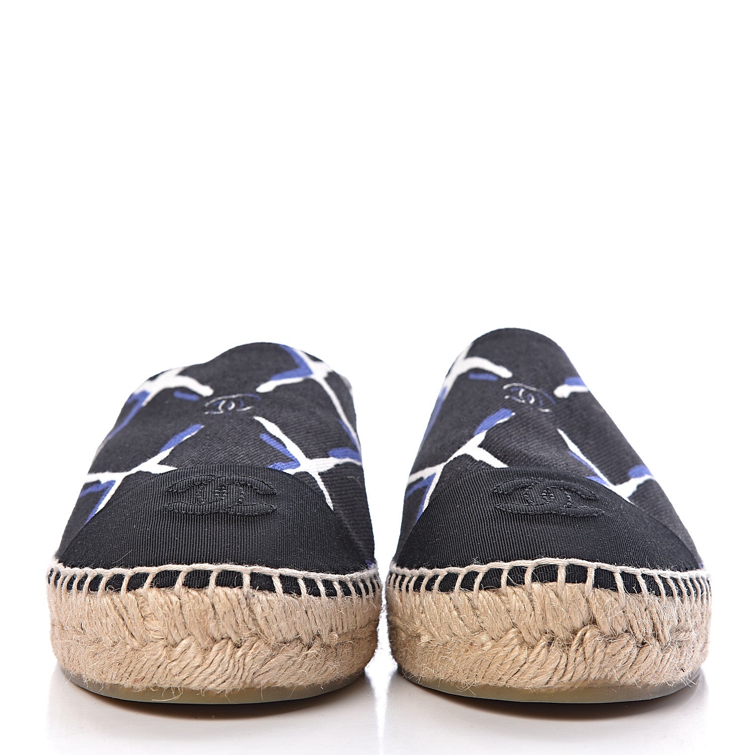 Chanel Printed Canvas Grosgrain Espadrilles 39 Blue Black 2 of 10