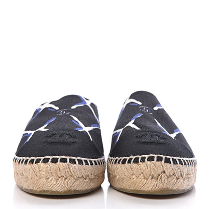 Chanel Printed Canvas Grosgrain Espadrilles 39 Blue Black 2 of 10