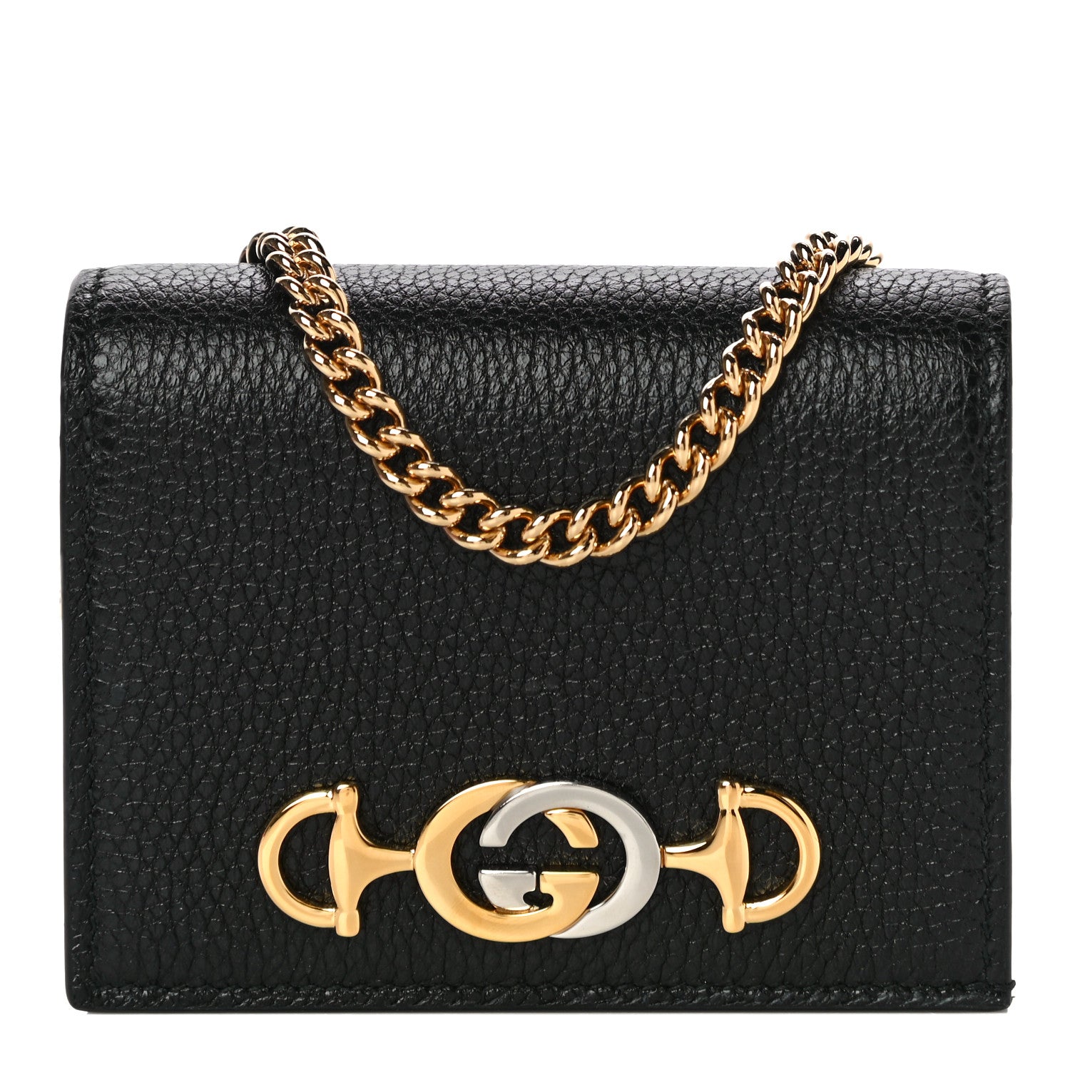 Gucci Grainy Calfskin Zumi Chain Card Case Wallet Black 1 of 8