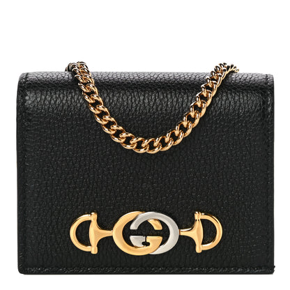 Gucci Grainy Calfskin Zumi Chain Card Case Wallet Black 1 of 8