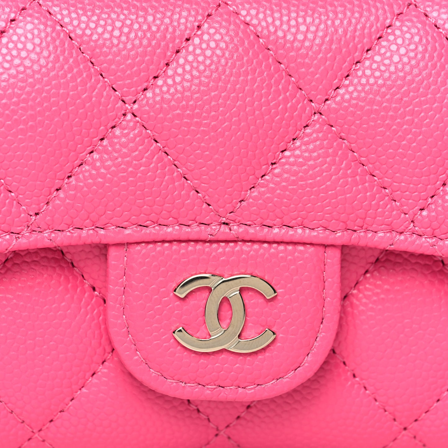 Caviar Quilted Flap Card Holder Wallet Pink