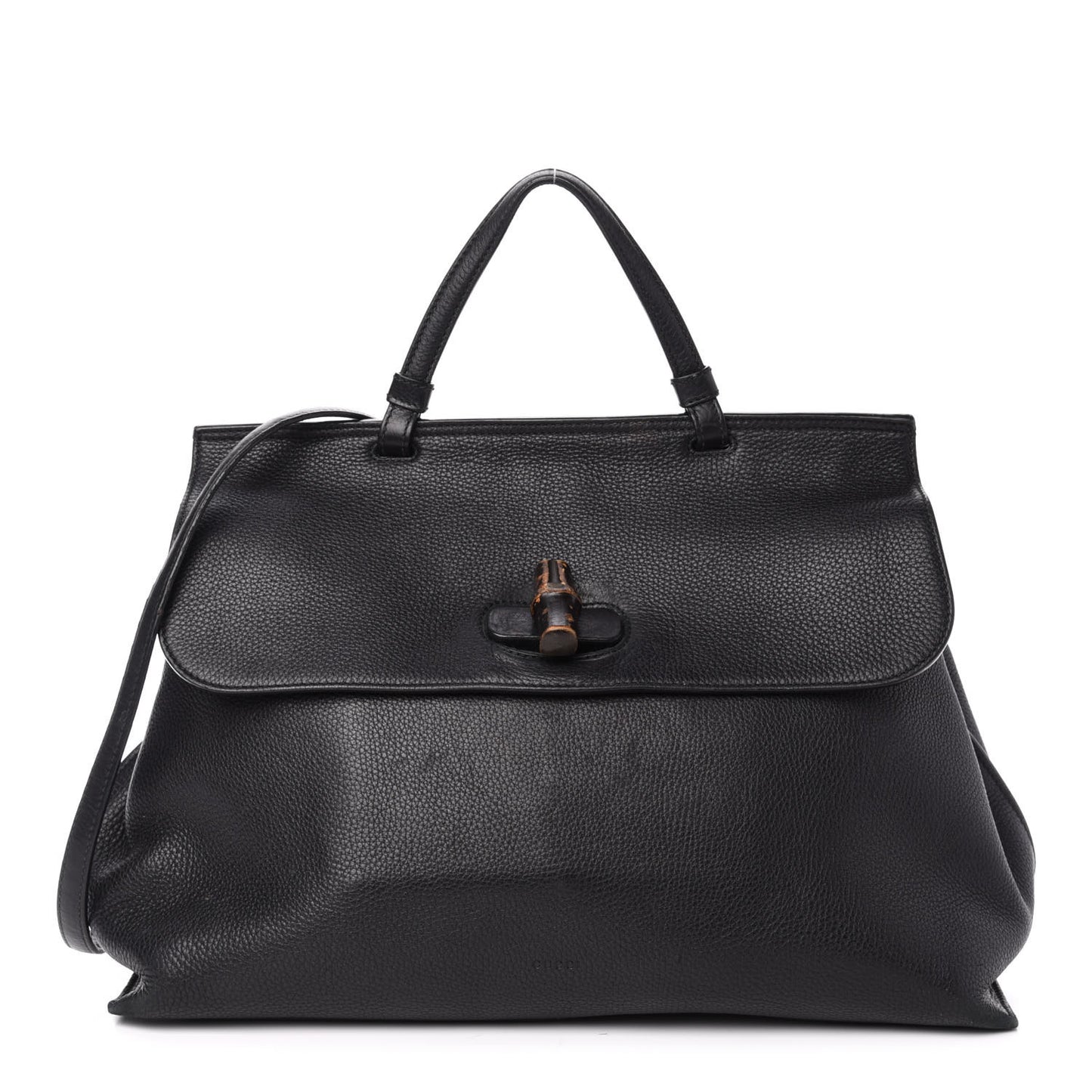 Pebbled Calfskin Large Bamboo Daily Top Handle Bag Black