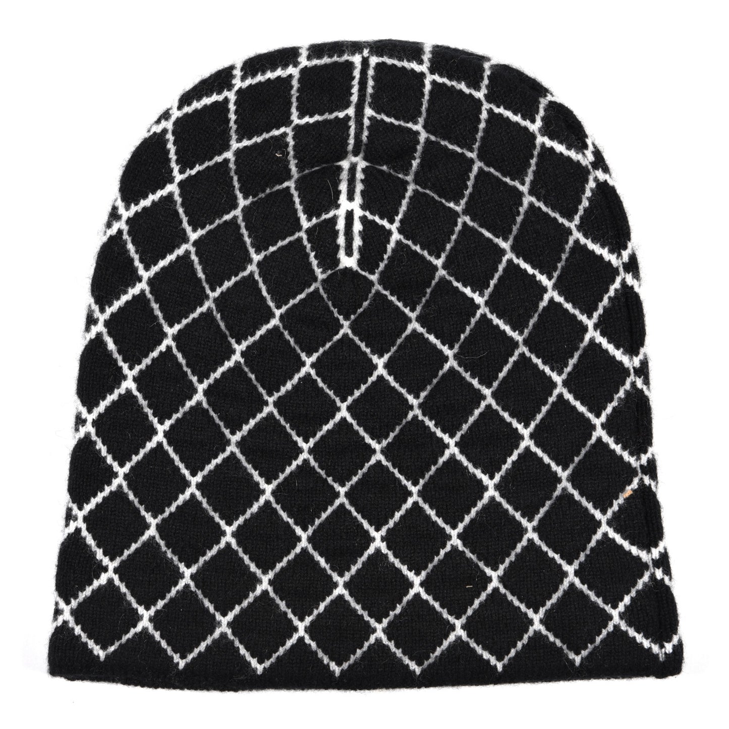 Cashmere Quilted Logo Beanie Hat Black White