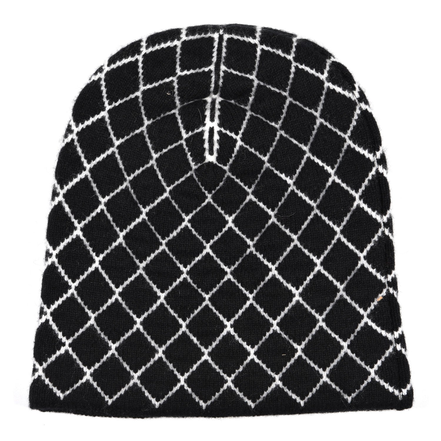 Chanel Cashmere Quilted Logo Beanie Hat Black White 2 of 5