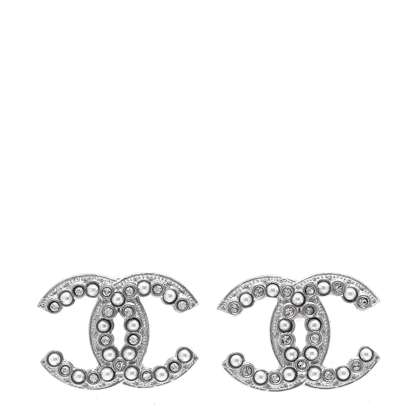 Crystal Pearl CC Earrings Silver