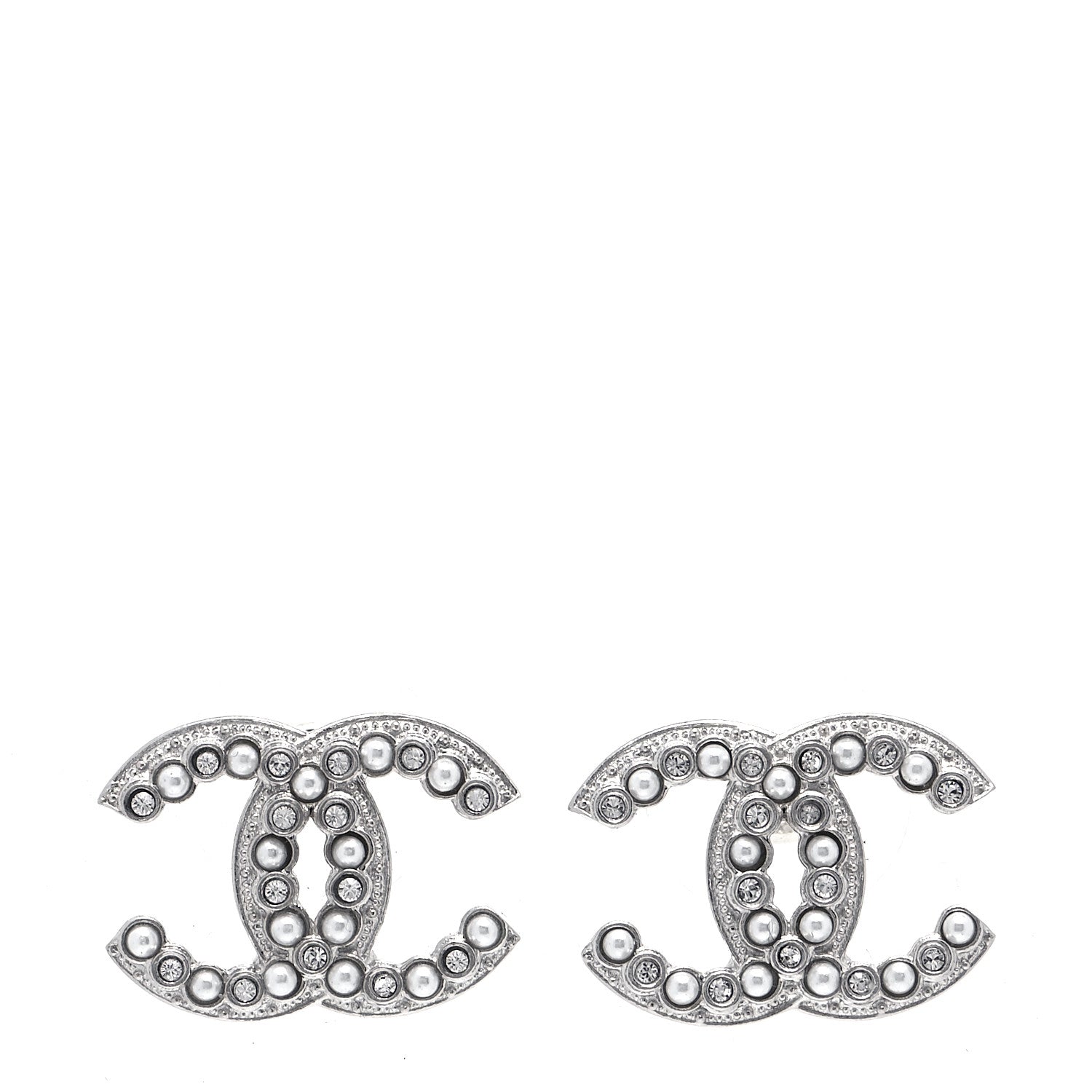 Chanel Crystal Pearl CC Earrings Silver 1 of 6