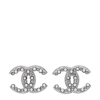 Chanel Crystal Pearl CC Earrings Silver 1 of 6