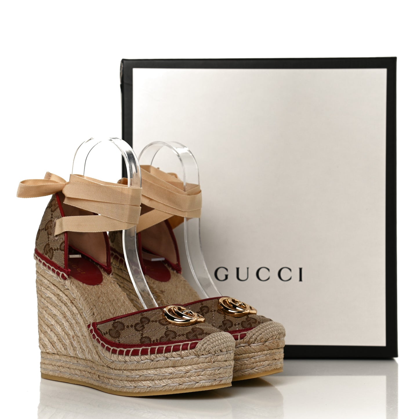 Monogram Matelasse GG Marmont Ankle Wrap Platform 35/120mm Espadrille Wedges 36 Beige Ebony New Cherry Red Sand Storm