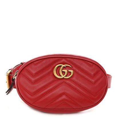Gucci Calfskin Matelasse GG Marmont Belt Bag 95 38 Hibiscus Red 1 of 12