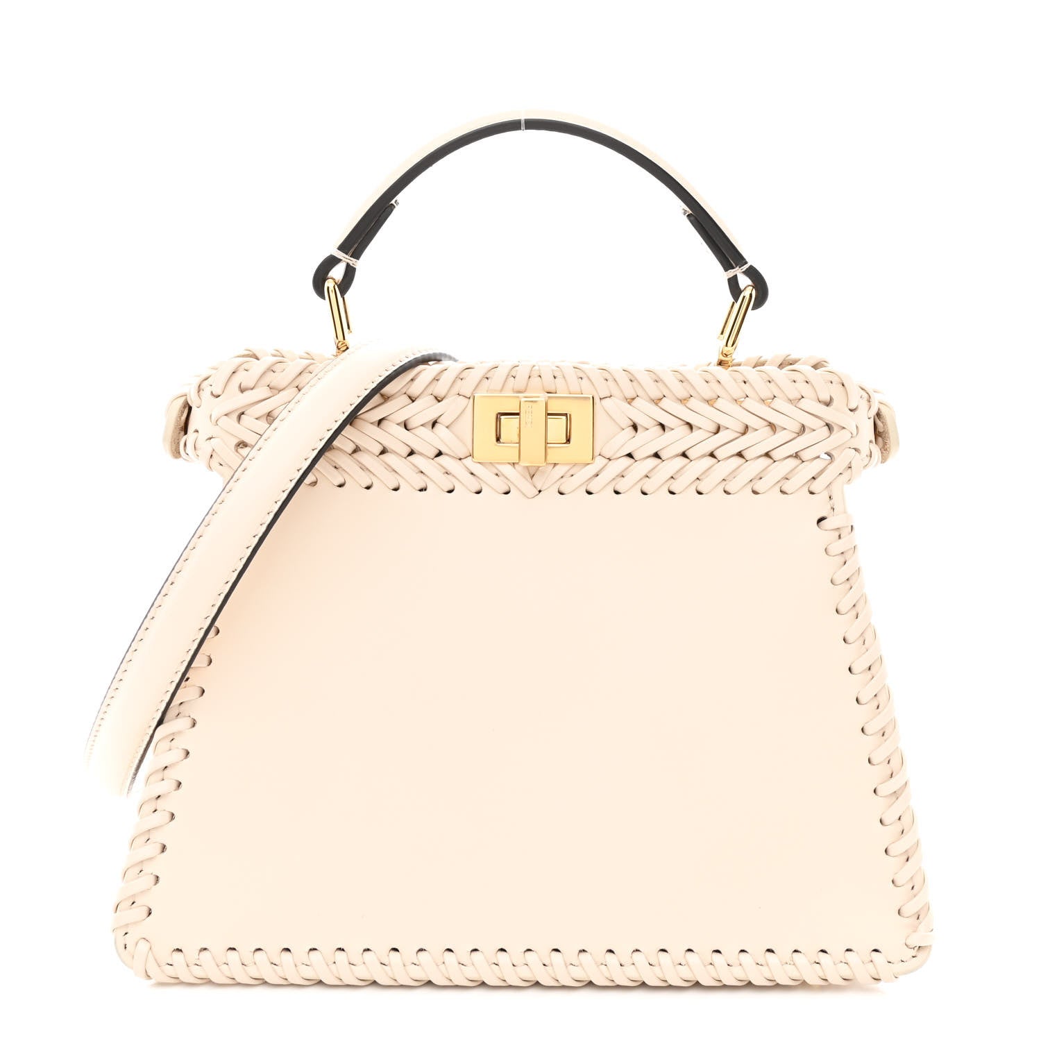 Fendi Vitello King Shiny Nappa Intreccio Petite Peekaboo I SEE U Satchel Camelia 1 of 13