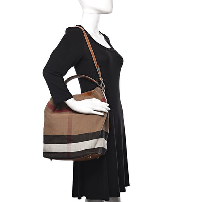 Burberry Canvas Mega Check Medium Ashby Hobo Saddle Brown 2 of 10