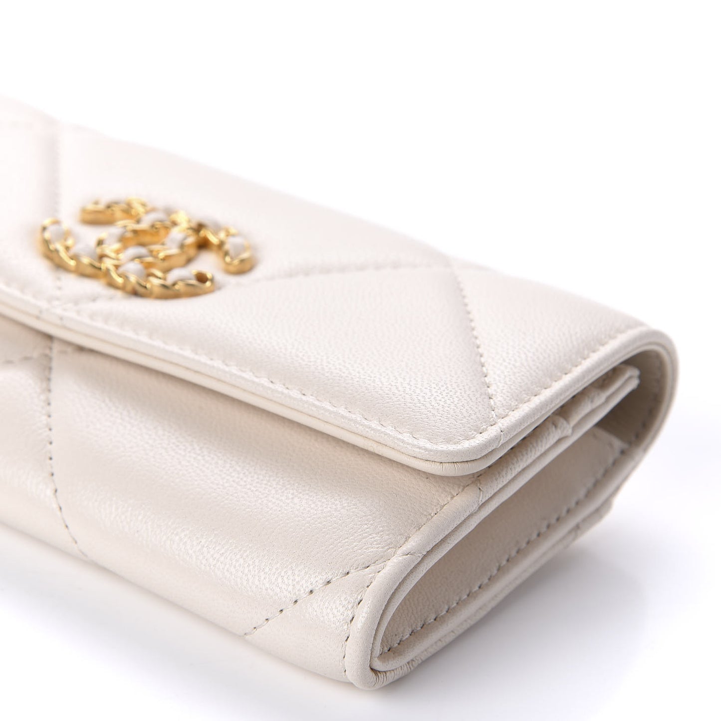 Goatskin Quilted 19 Flap Wallet Light Beige