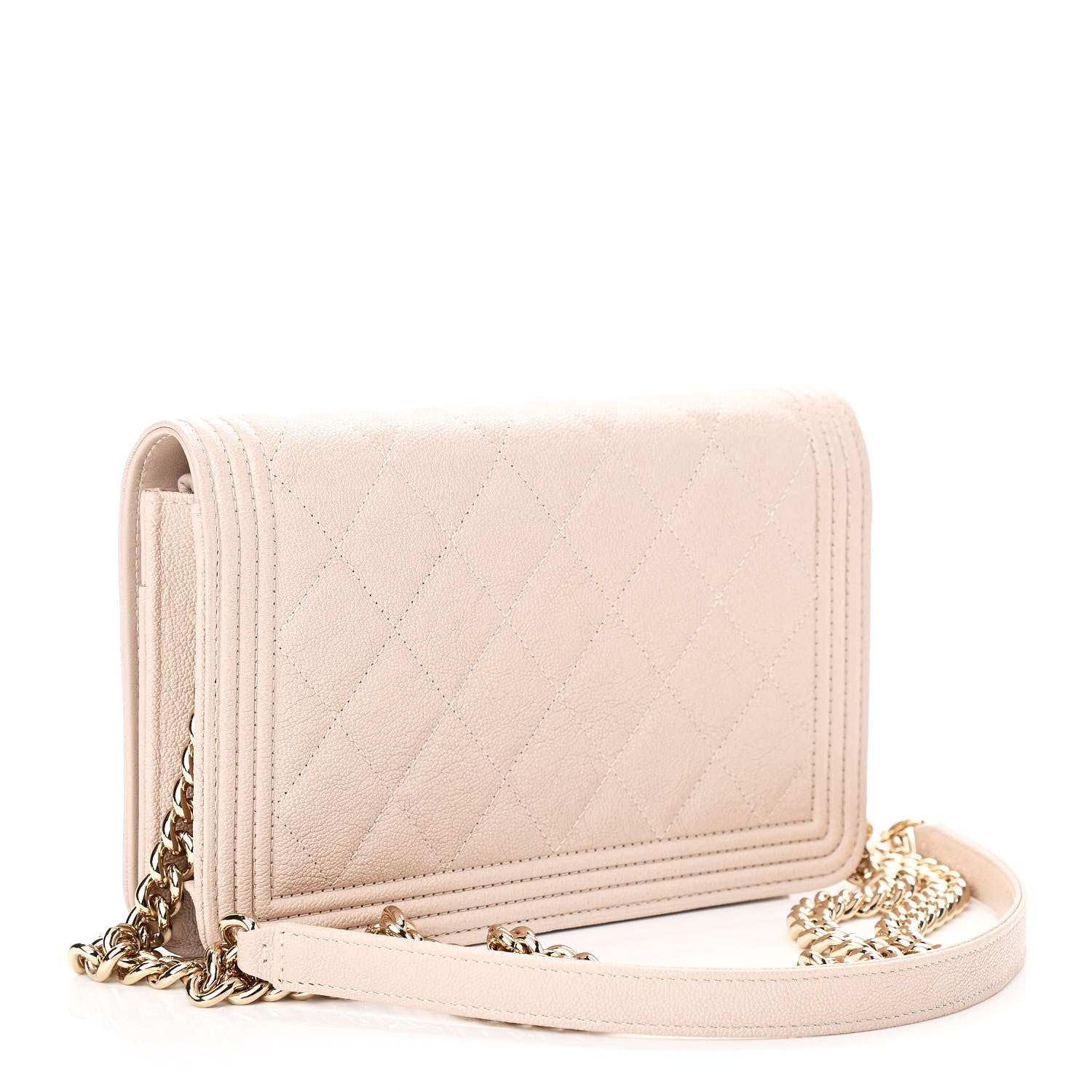 Chanel Caviar Quilted Boy Wallet On Chain WOC Light Beige 2 of 11