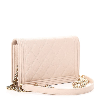 Chanel Caviar Quilted Boy Wallet On Chain WOC Light Beige 2 of 11