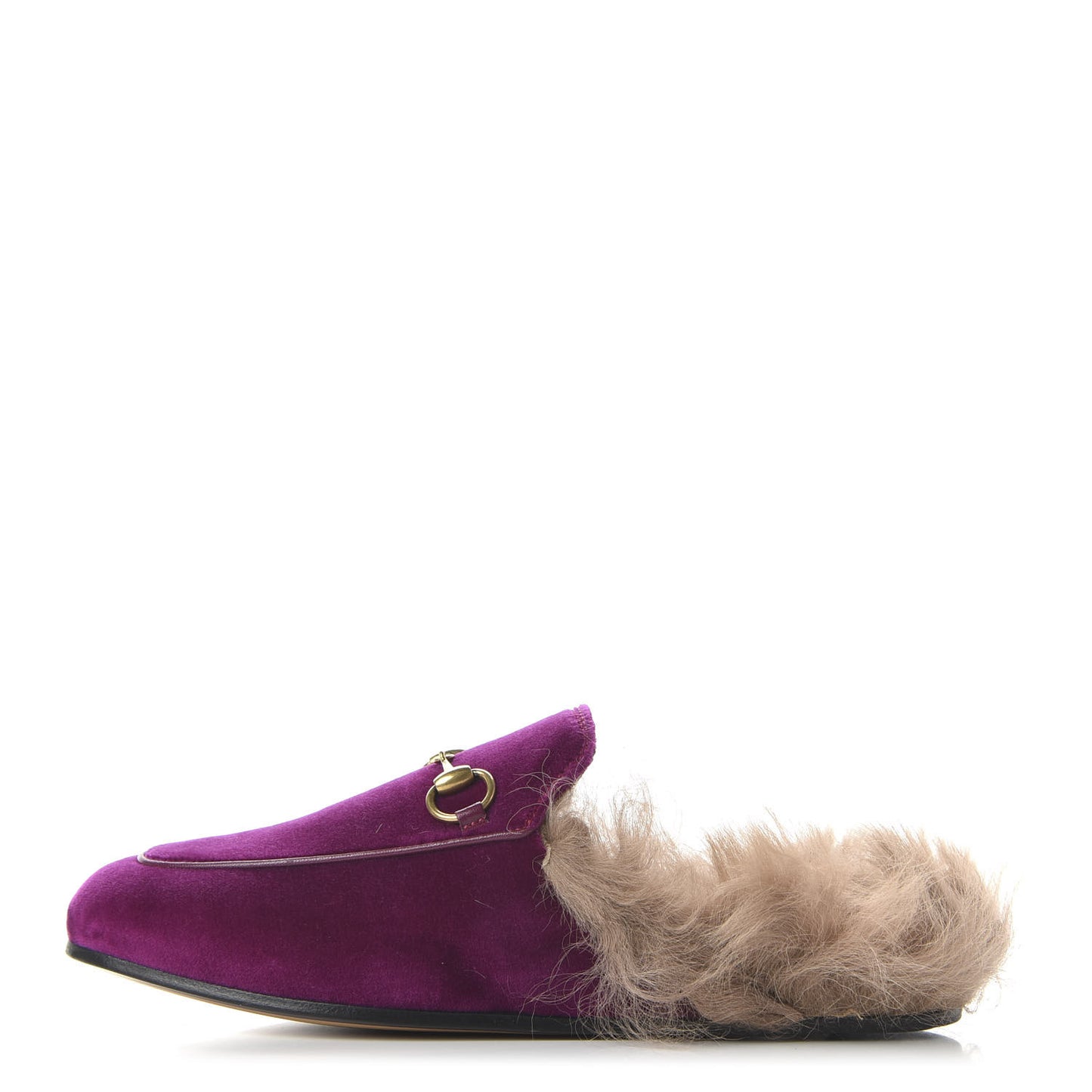 Velvet Fur Womens Princetown Slippers 35.5 Fucsia Violet Cyclamen Natural