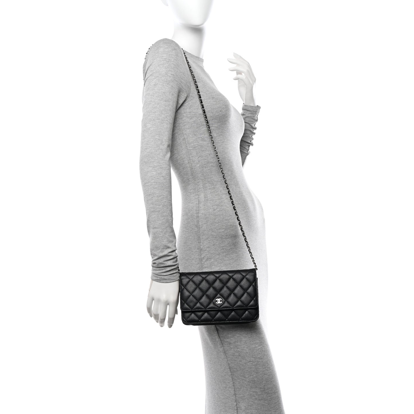Caviar Quilted Wallet on Chain WOC Black
