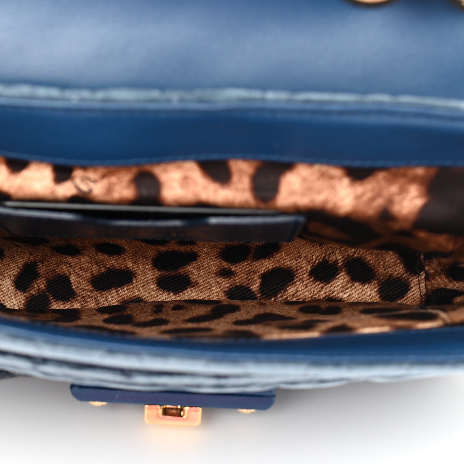 Dolce & Gabbana Velvet Watersnake Embellished Quilted Lucia Shoulder Bag Blue 5 of 11