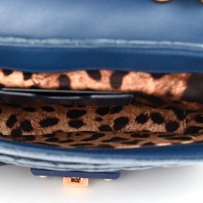 Dolce & Gabbana Velvet Watersnake Embellished Quilted Lucia Shoulder Bag Blue 5 of 11