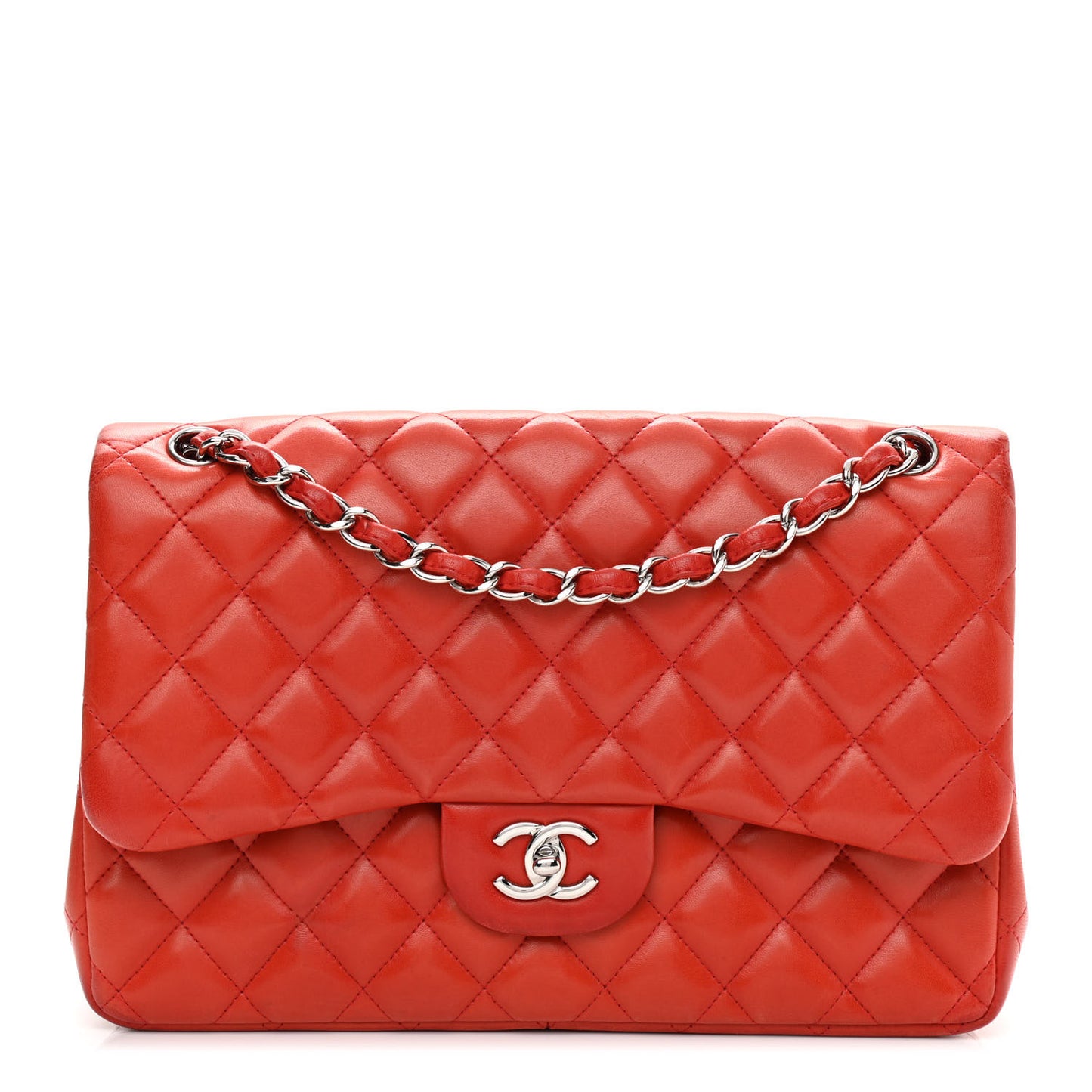 Lambskin Quilted Jumbo Double Flap Orange
