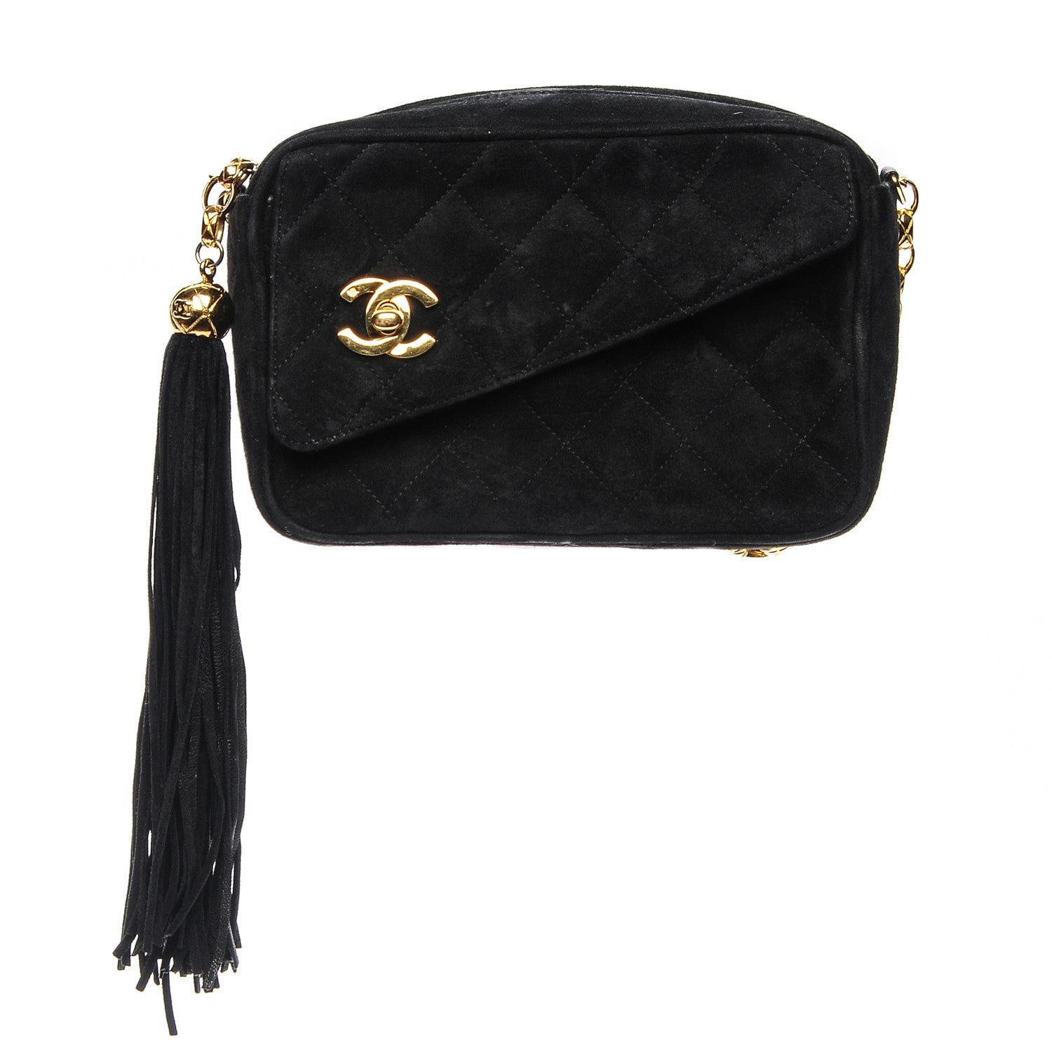 Chanel Suede Quilted CC Tassel Camera Case Black 1 of 7