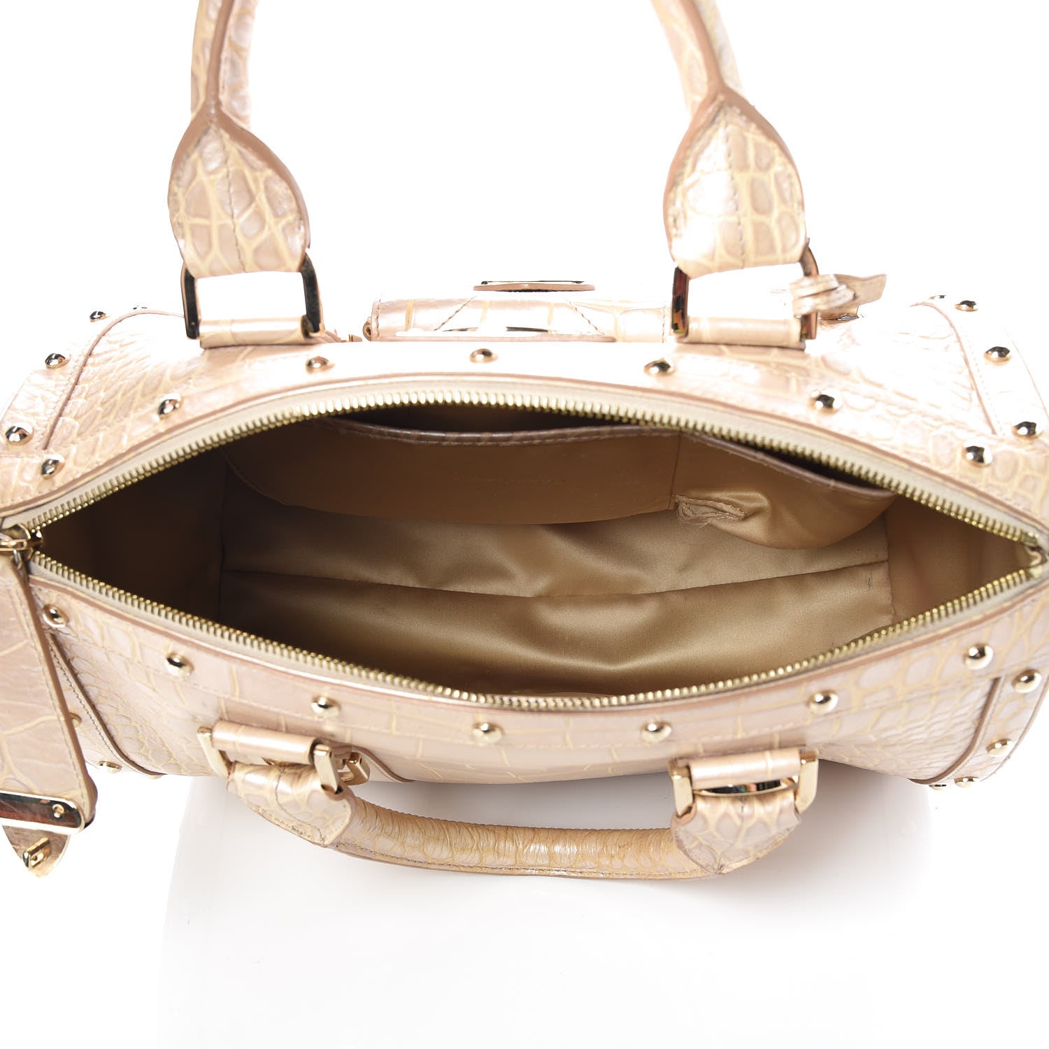 Versace Calfskin Crocodile Embossed Madonna Satchel Beige 5 of 18