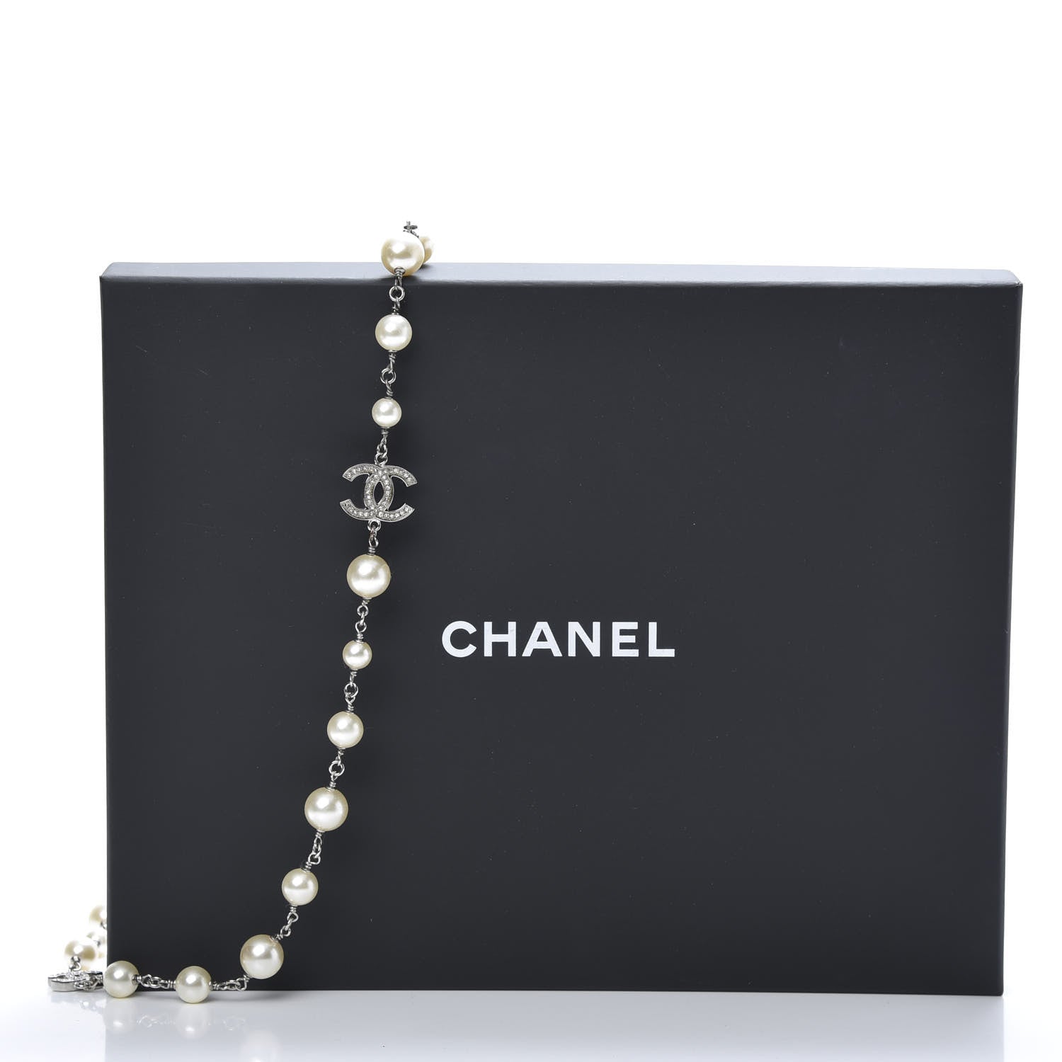 Chanel Crystal Pearl CC Long Necklace Light Grey 5 of 5