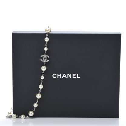 Chanel Crystal Pearl CC Long Necklace Light Grey 5 of 5