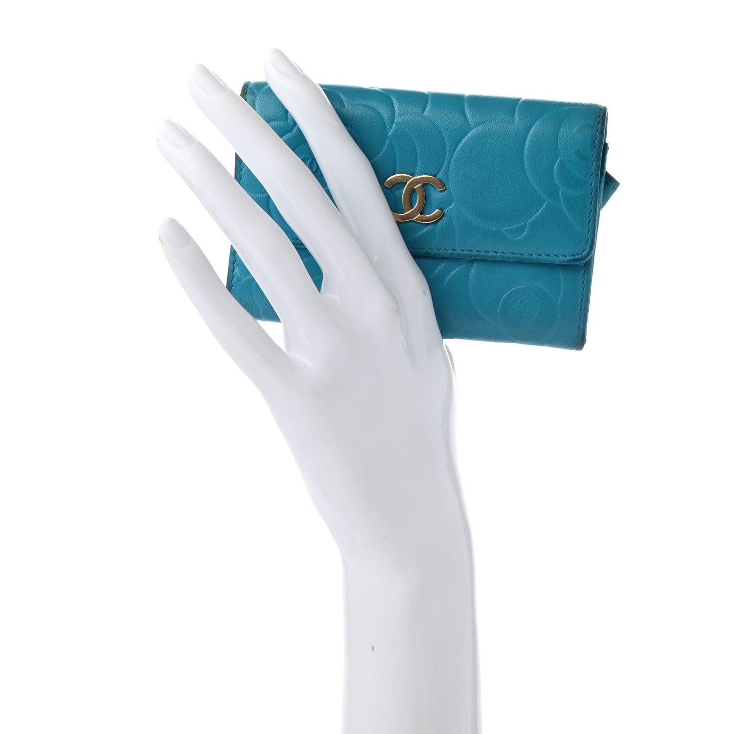 Chanel Lambskin Camellia Embossed Flap Card Holder Blue 2 of 10