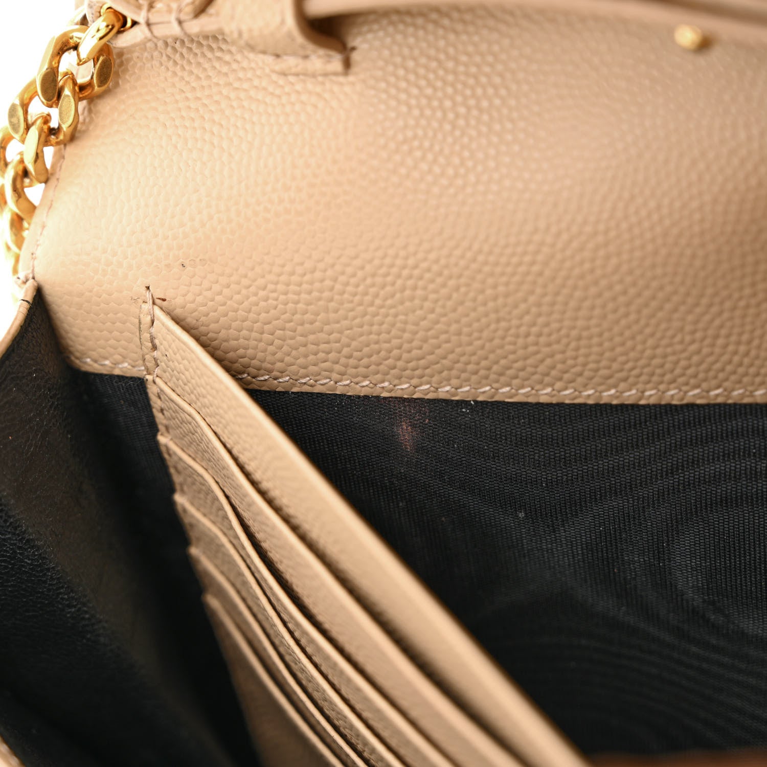 Saint Laurent Grain De Poudre Matelasse Chevron Monogram Chain Wallet Dark Beige 14 of 14