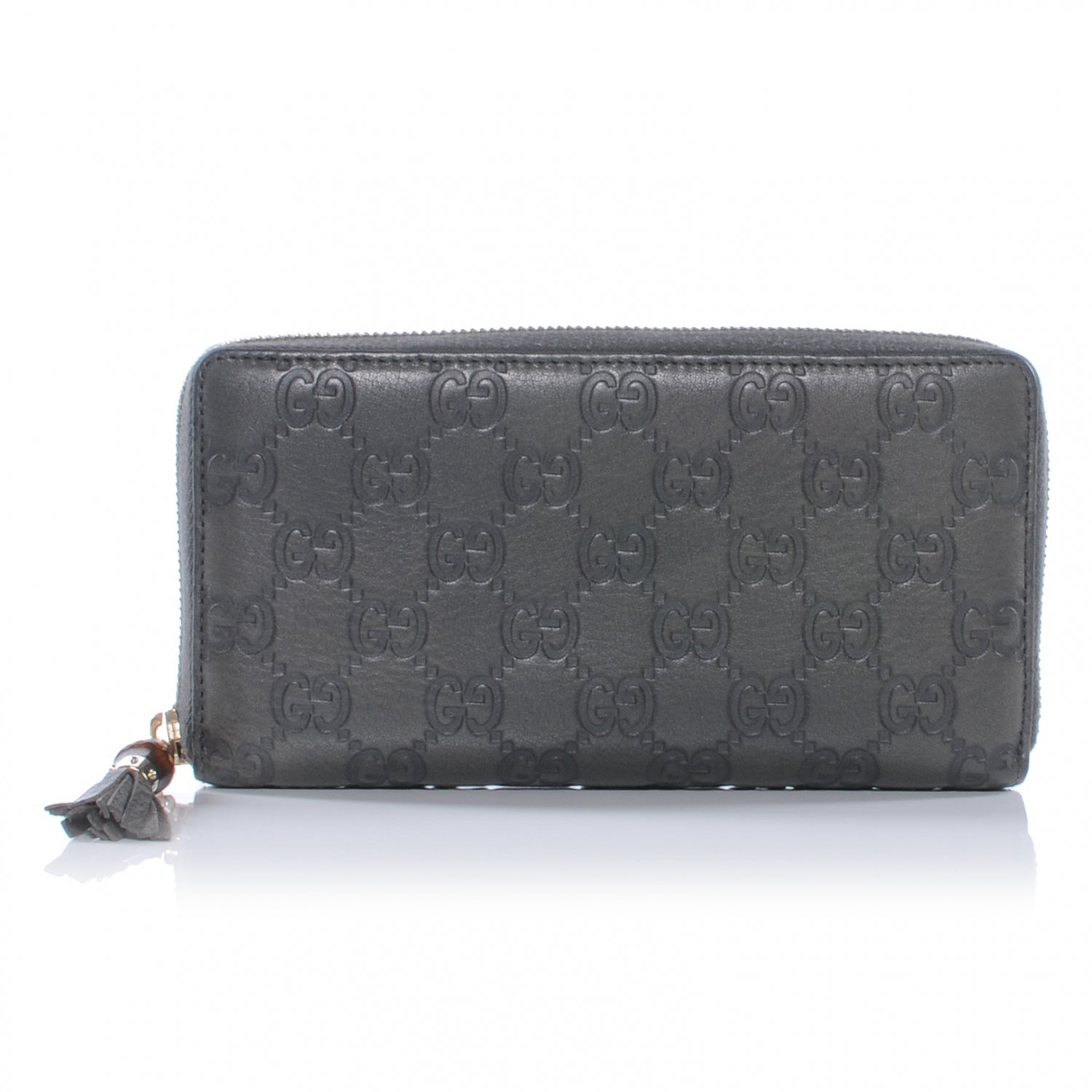 Gucci Guccissima Bamboo Tassel Zip Around Wallet Grey 1 of 7