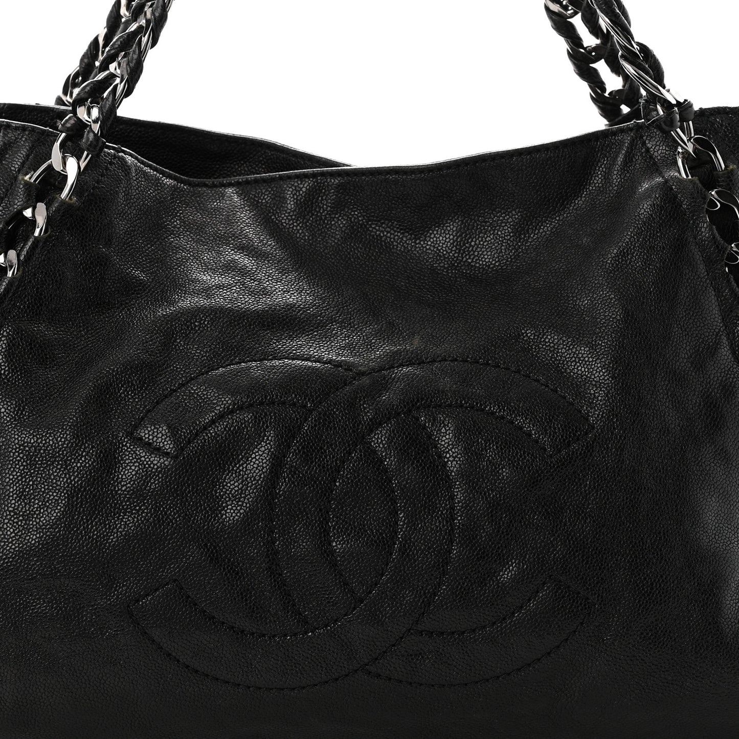 Glazed Caviar East West Modern Chain Tote Black