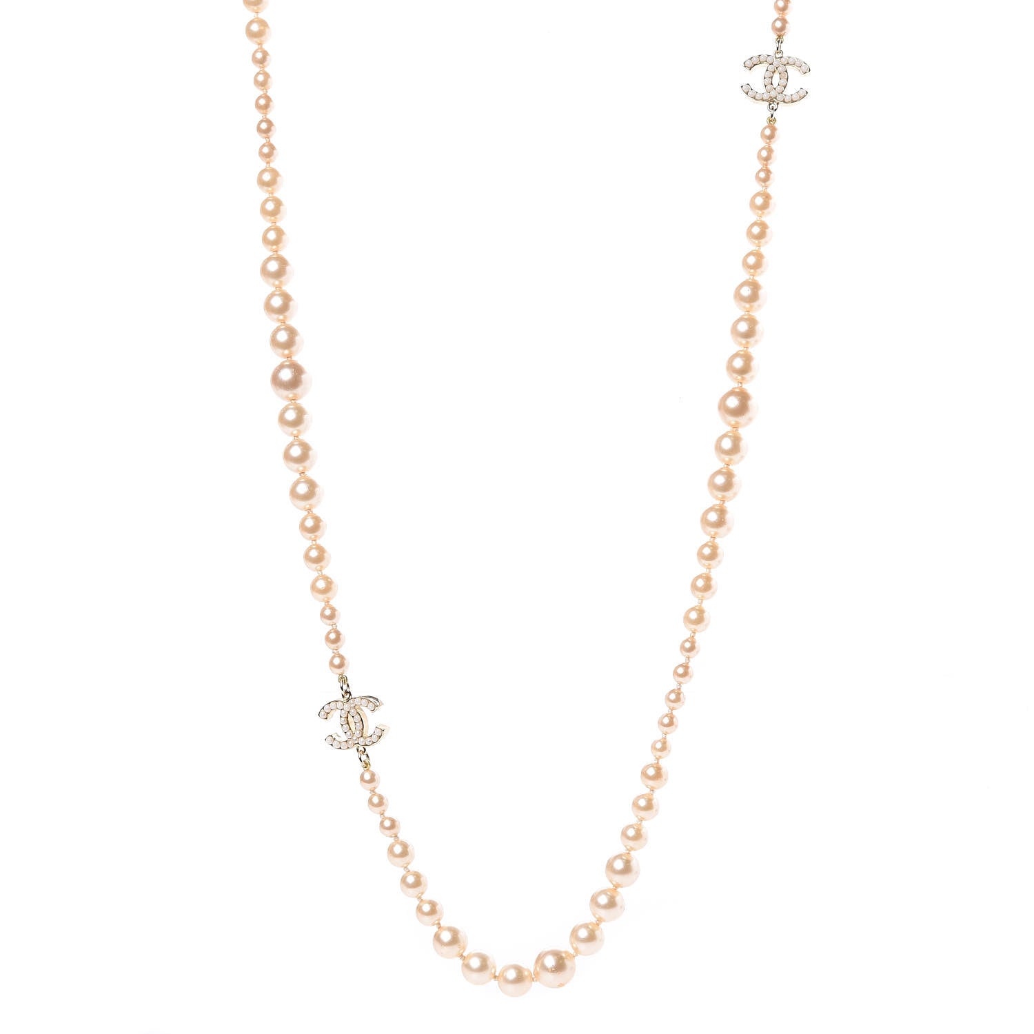 Chanel Graduated Pearl CC Long Necklace Light Gold 1 of 5