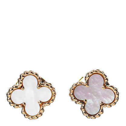 Van Cleef & Arpels 18K Yellow Gold Mother of Pearl Sweet Alhambra Earrings 1 of 4
