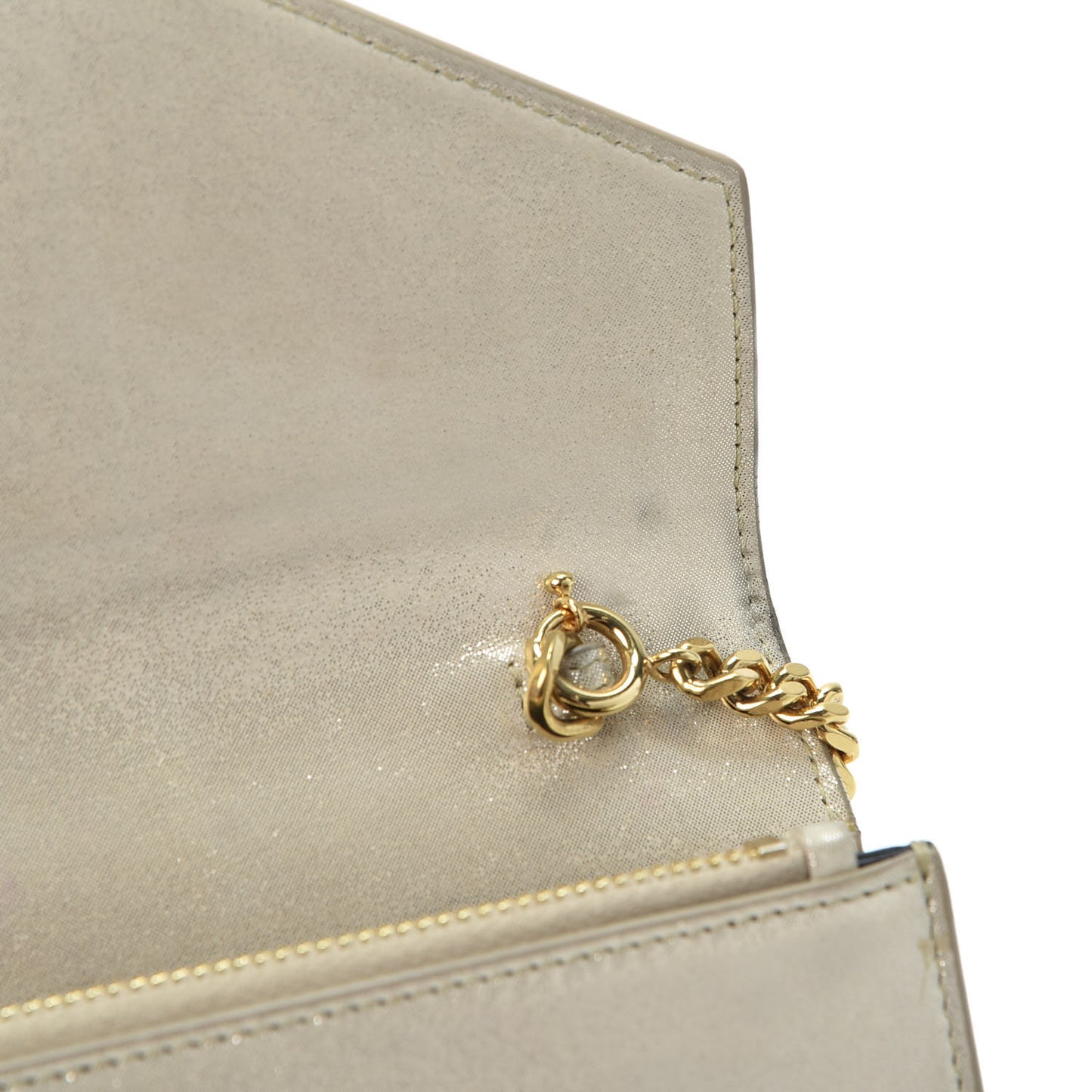 Metallic Fabric Monogram Envelope Chain Wallet Champagne