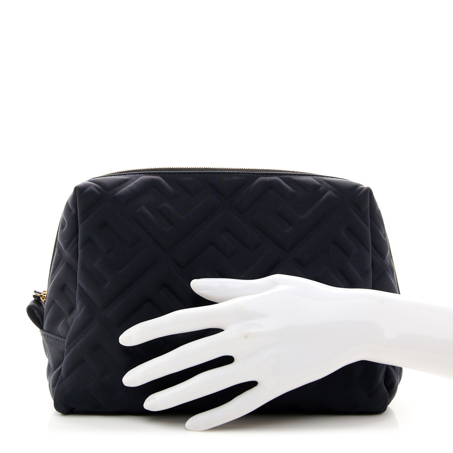 Lycra FF Embossed Medium Trapezoid Beauty Pouch Black