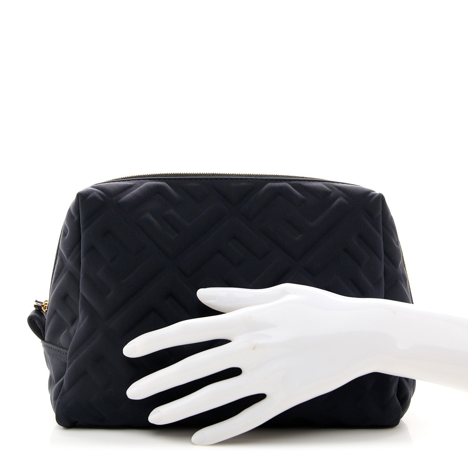 Fendi Lycra FF Embossed Medium Trapezoid Beauty Pouch Black 2 of 9