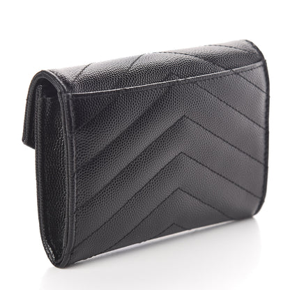 Saint Laurent Grain De Poudre Matelasse Chevron Small Monogram Envelope Wallet Black 3 of 6