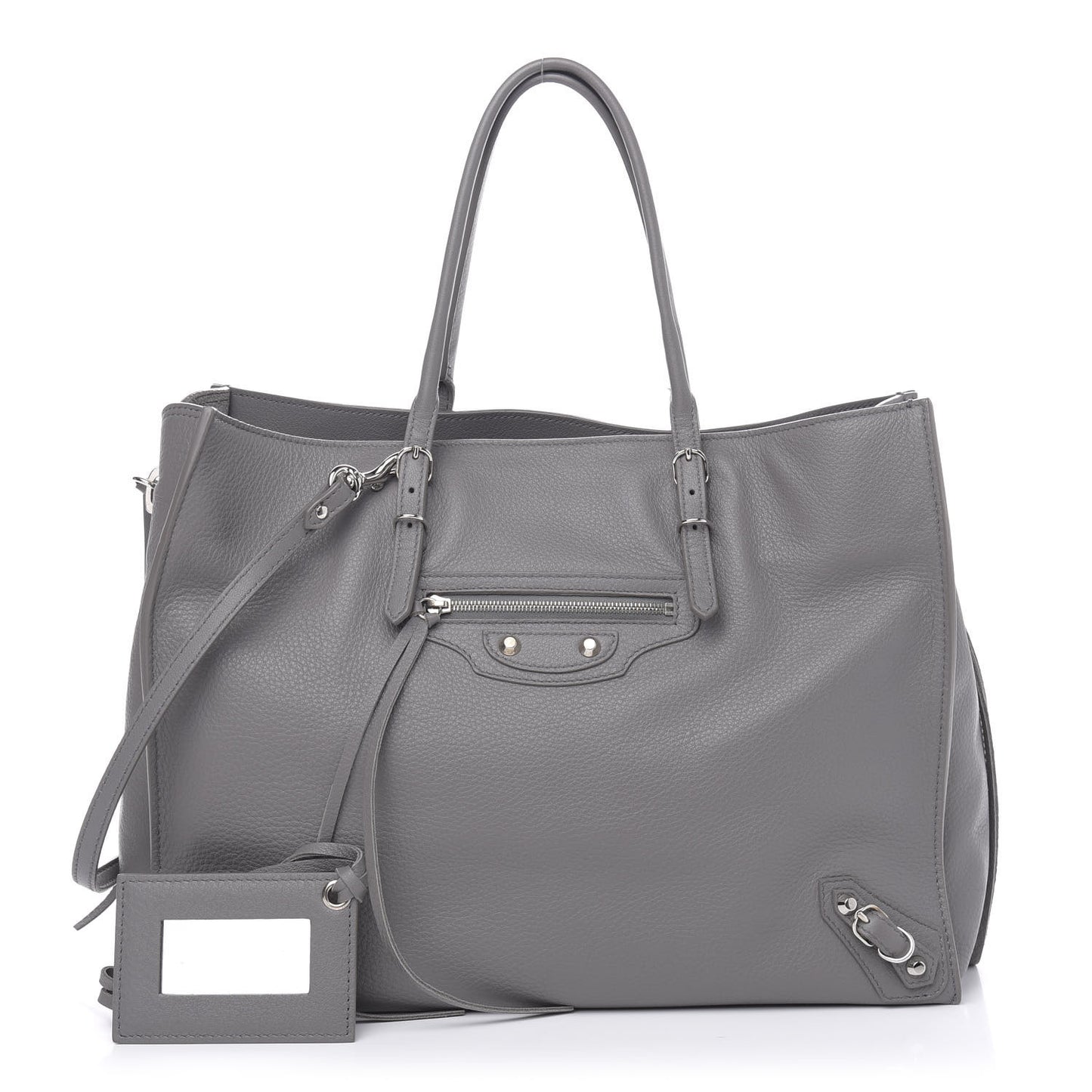 Veau Papier B4 Zip Around Tote Gris Acier