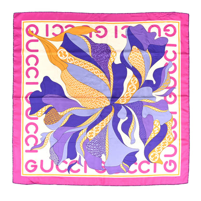 Gucci Silk Maxi Flower Print Scarf Purple Fuchsia Multicolor 1 of 4