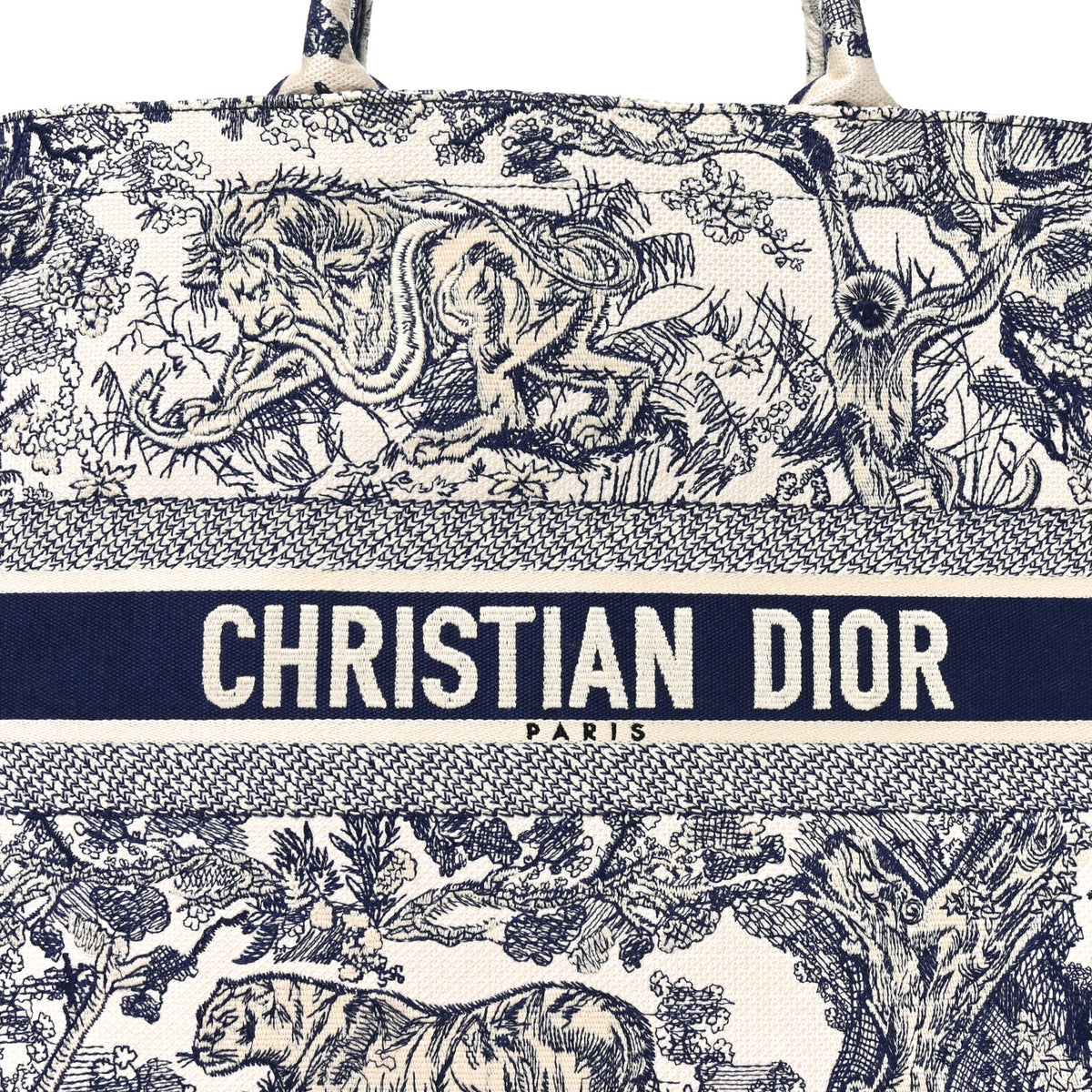 Christian Dior Canvas Embroidered Large Dioriviera Toile De Jouy Book Tote Blue 7 of 9