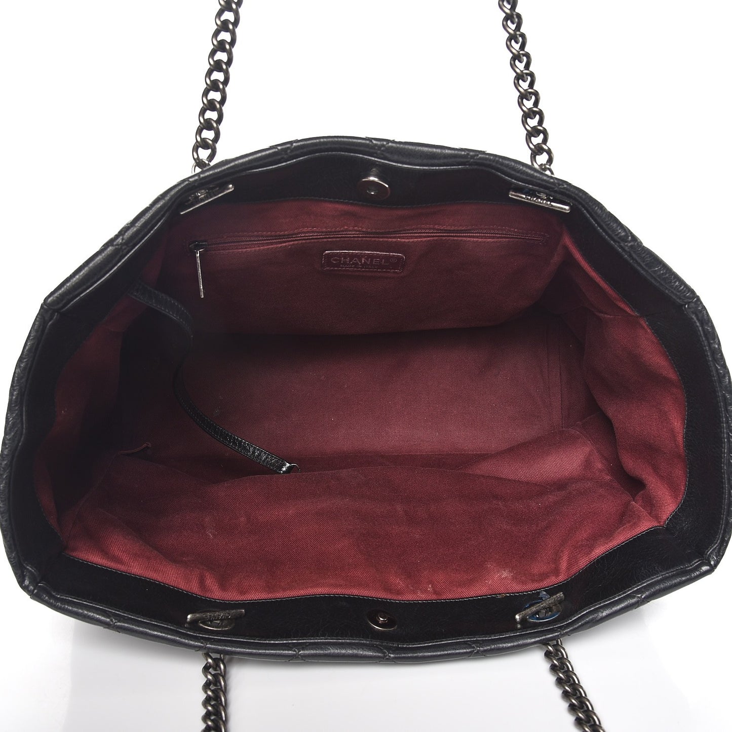 Glazed Calfskin Quilted Large Duo Color Tote Black