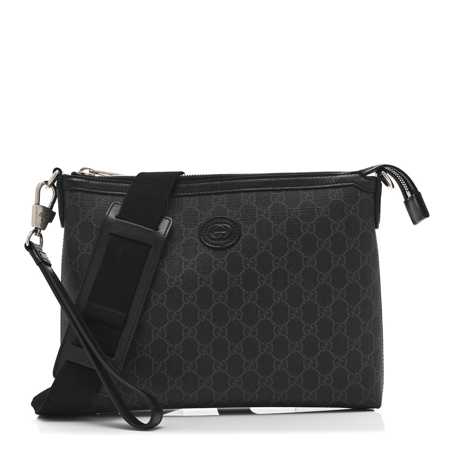 GG Supreme Monogram Azalea Calfskin Retro Interlocking G Wristlet Messenger Bag Black