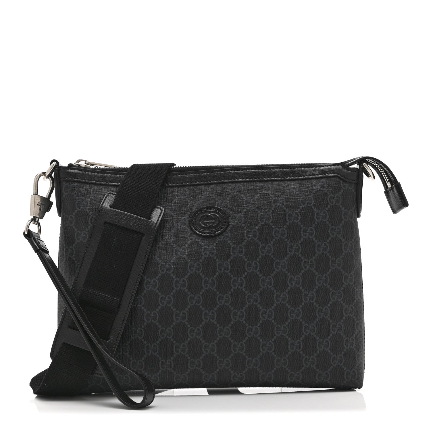 Gucci GG Supreme Monogram Azalea Calfskin Retro Interlocking G Wristlet Messenger Bag Black 1 of 11