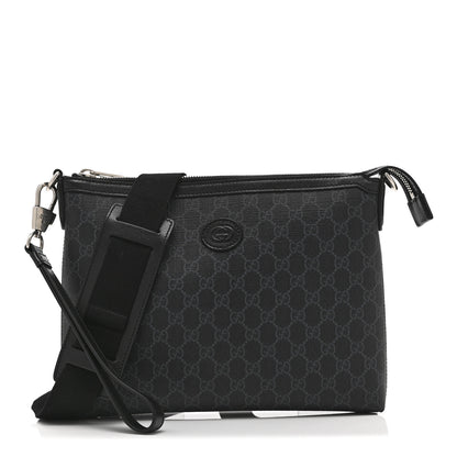 Gucci GG Supreme Monogram Azalea Calfskin Retro Interlocking G Wristlet Messenger Bag Black 1 of 11