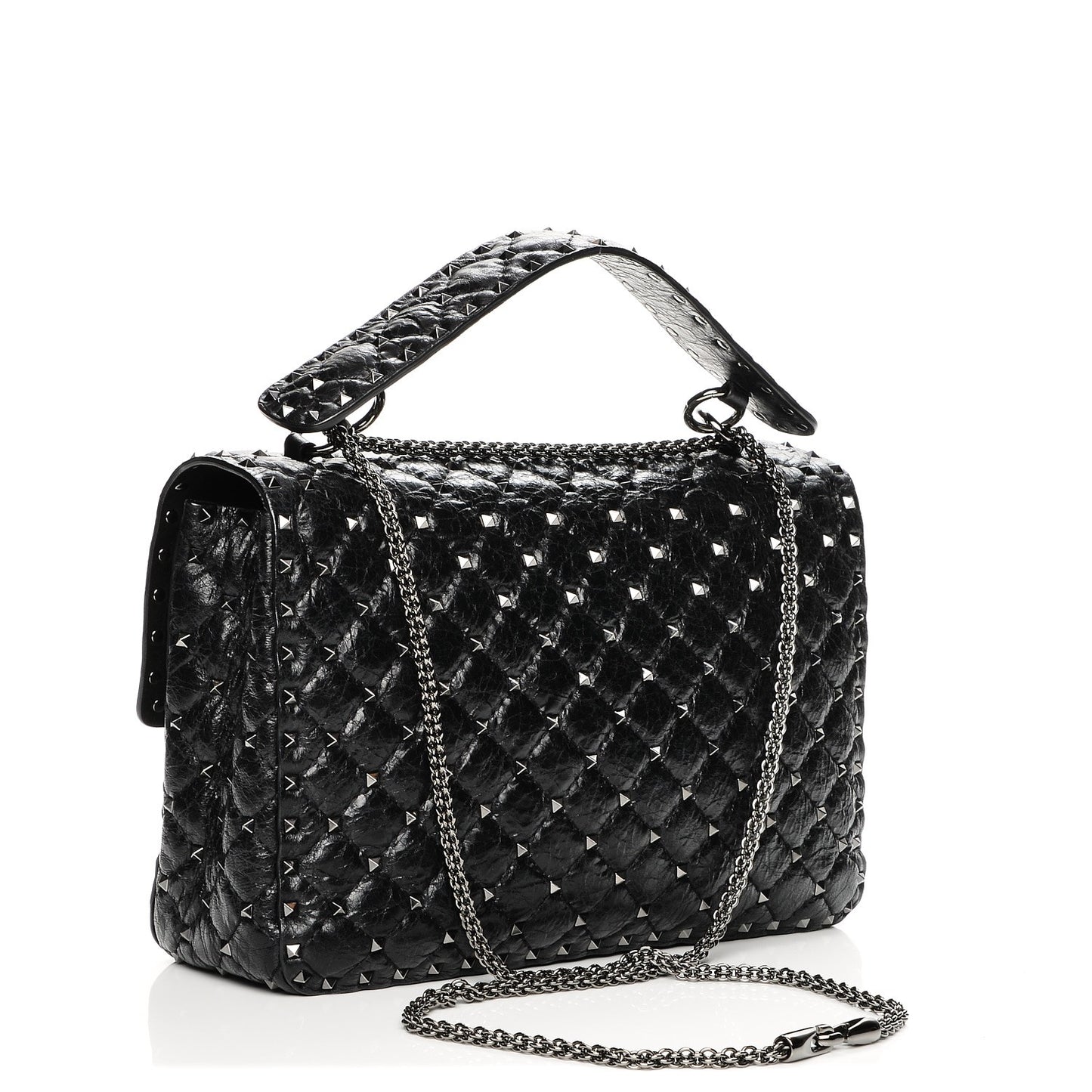 Lambskin Large Rockstud Spike Shoulder Bag Black