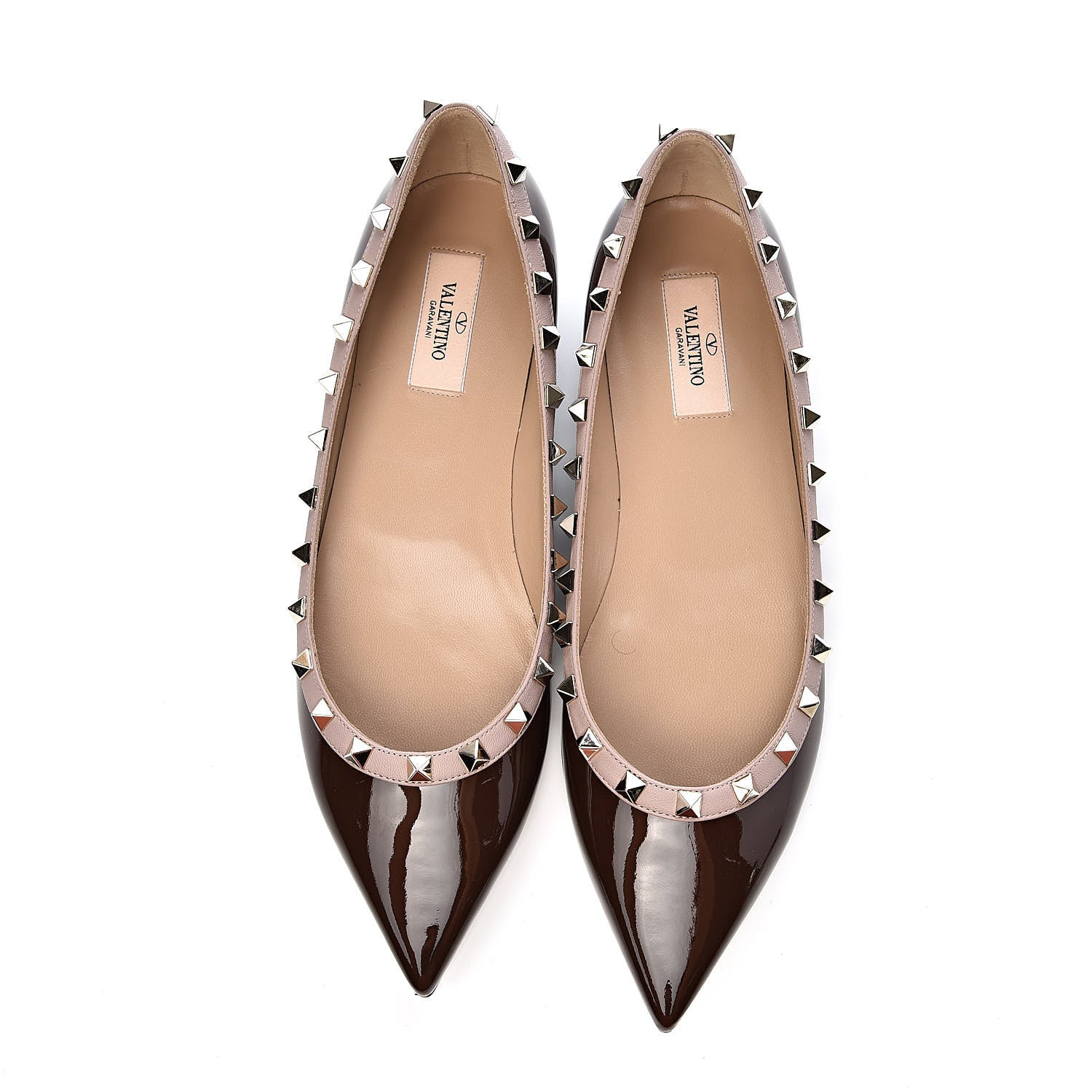 Valentino Garavani Patent Nappa Rockstud Ballerina Flats 40 Cacao Poudre 12 of 13