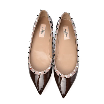 Valentino Garavani Patent Nappa Rockstud Ballerina Flats 40 Cacao Poudre 12 of 13